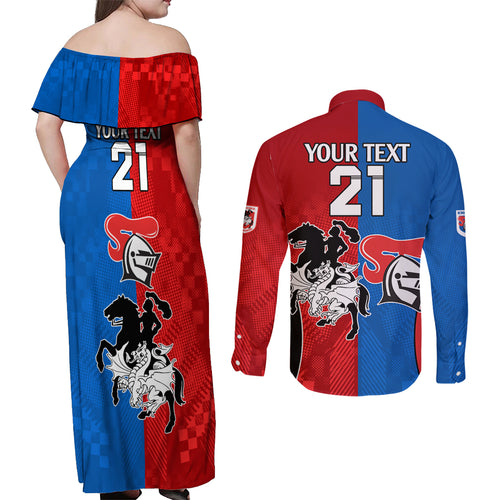 NRL Dragons and Knights Sporty Style Couples Matching Off Shoulder Maxi Dress and Long Sleeve Button Shirt