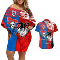 NRL Dragons and Knights Sporty Style Couples Matching Off Shoulder Short Dress and Hawaiian Shirt