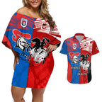NRL Dragons and Knights Sporty Style Couples Matching Off Shoulder Short Dress and Hawaiian Shirt