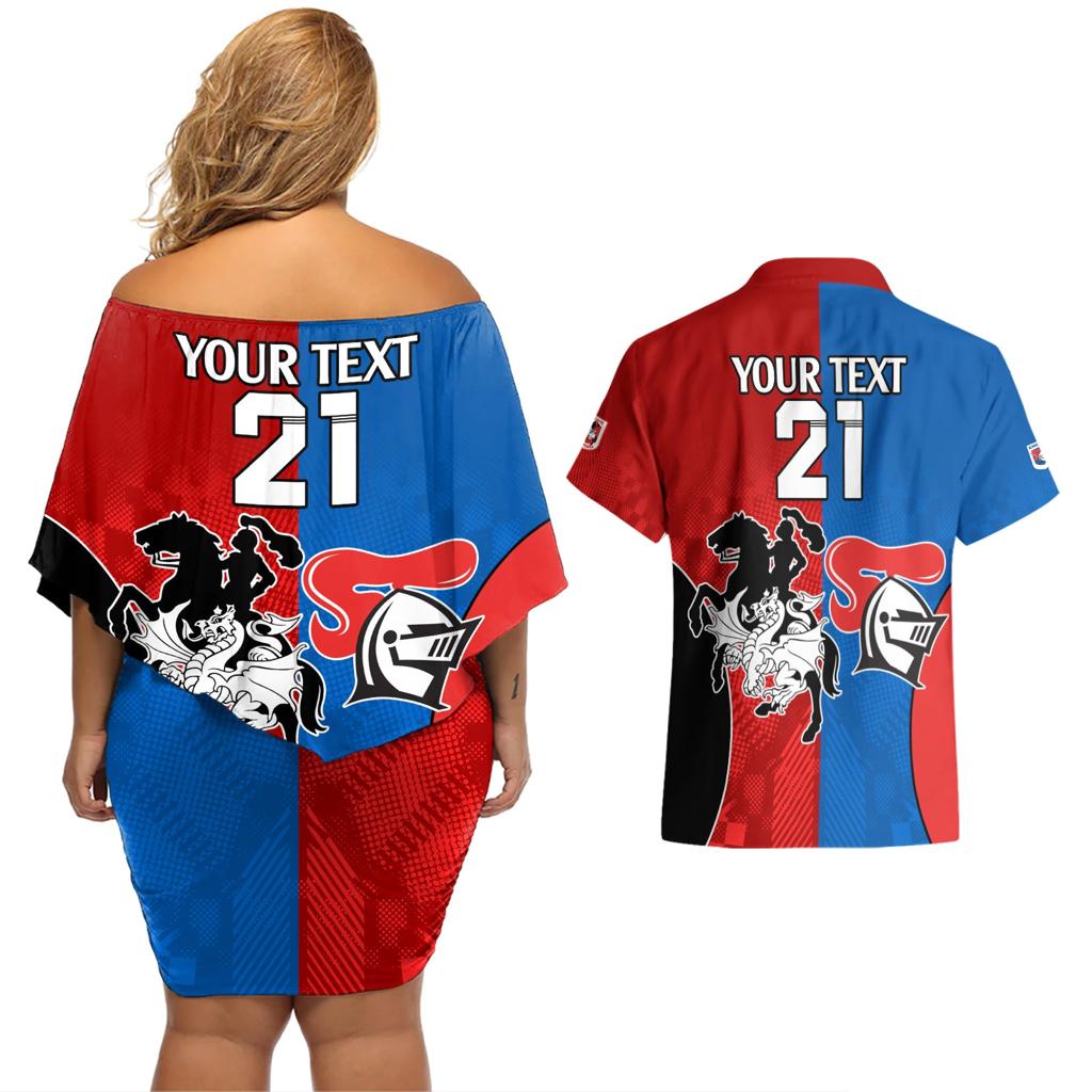 NRL Dragons and Knights Sporty Style Couples Matching Off Shoulder Short Dress and Hawaiian Shirt