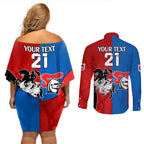 NRL Dragons and Knights Sporty Style Couples Matching Off Shoulder Short Dress and Long Sleeve Button Shirt