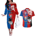 NRL Dragons and Knights Sporty Style Couples Matching Off The Shoulder Long Sleeve Dress and Hawaiian Shirt