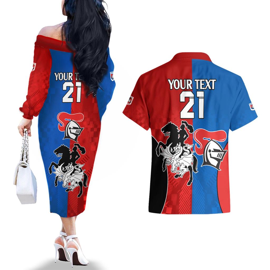 NRL Dragons and Knights Sporty Style Couples Matching Off The Shoulder Long Sleeve Dress and Hawaiian Shirt