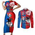 NRL Dragons and Knights Sporty Style Couples Matching Short Sleeve Bodycon Dress and Long Sleeve Button Shirt