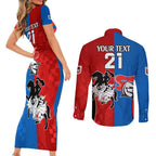 NRL Dragons and Knights Sporty Style Couples Matching Short Sleeve Bodycon Dress and Long Sleeve Button Shirt