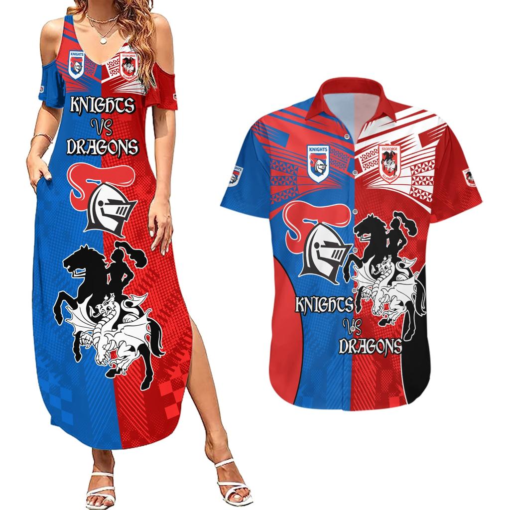 NRL Dragons and Knights Sporty Style Couples Matching Summer Maxi Dress and Hawaiian Shirt