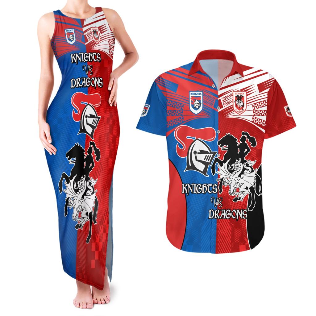 NRL Dragons and Knights Sporty Style Couples Matching Tank Maxi Dress and Hawaiian Shirt