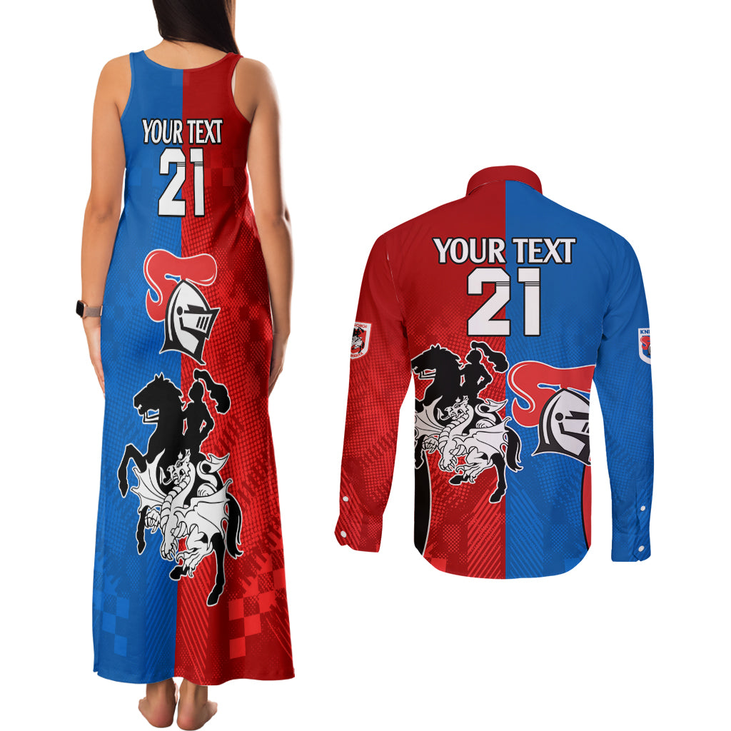 NRL Dragons and Knights Sporty Style Couples Matching Tank Maxi Dress and Long Sleeve Button Shirt