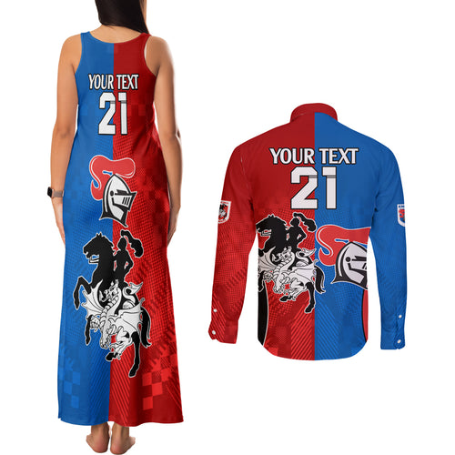 NRL Dragons and Knights Sporty Style Couples Matching Tank Maxi Dress and Long Sleeve Button Shirt