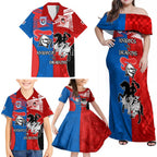NRL Dragons and Knights Sporty Style Family Matching Off Shoulder Maxi Dress and Hawaiian Shirt