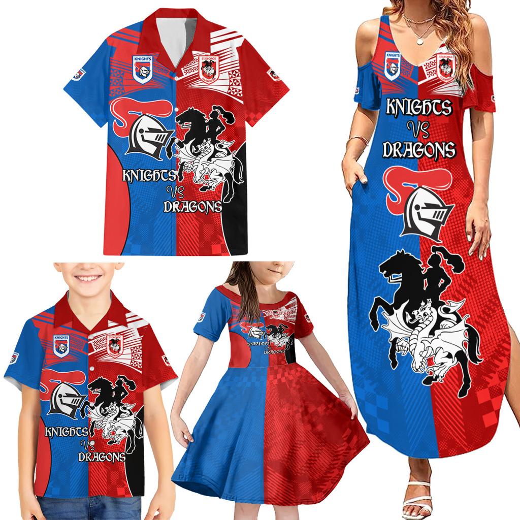 NRL Dragons and Knights Sporty Style Family Matching Summer Maxi Dress and Hawaiian Shirt