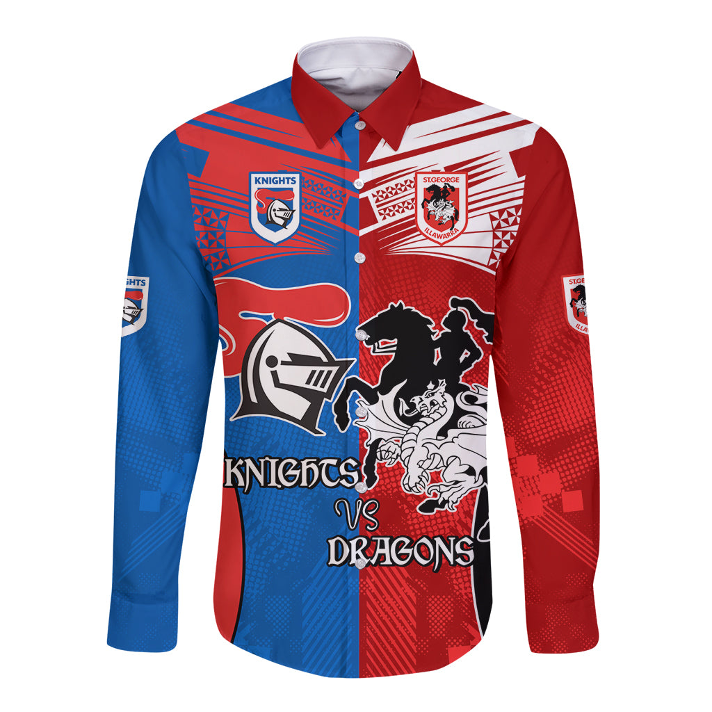 NRL Dragons and Knights Sporty Style Long Sleeve Button Shirt