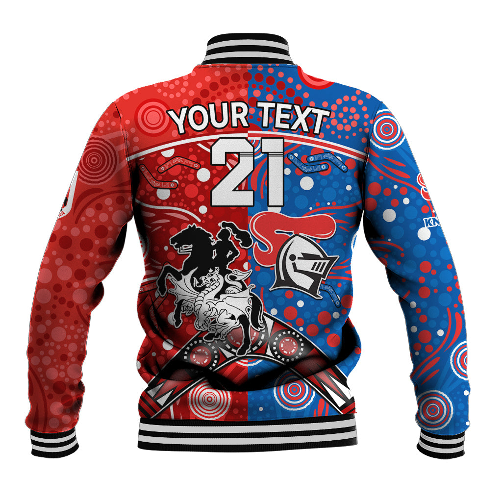 NRL Knights and Dragons Together Baseball Jacket Boomerang Indigenous Dots