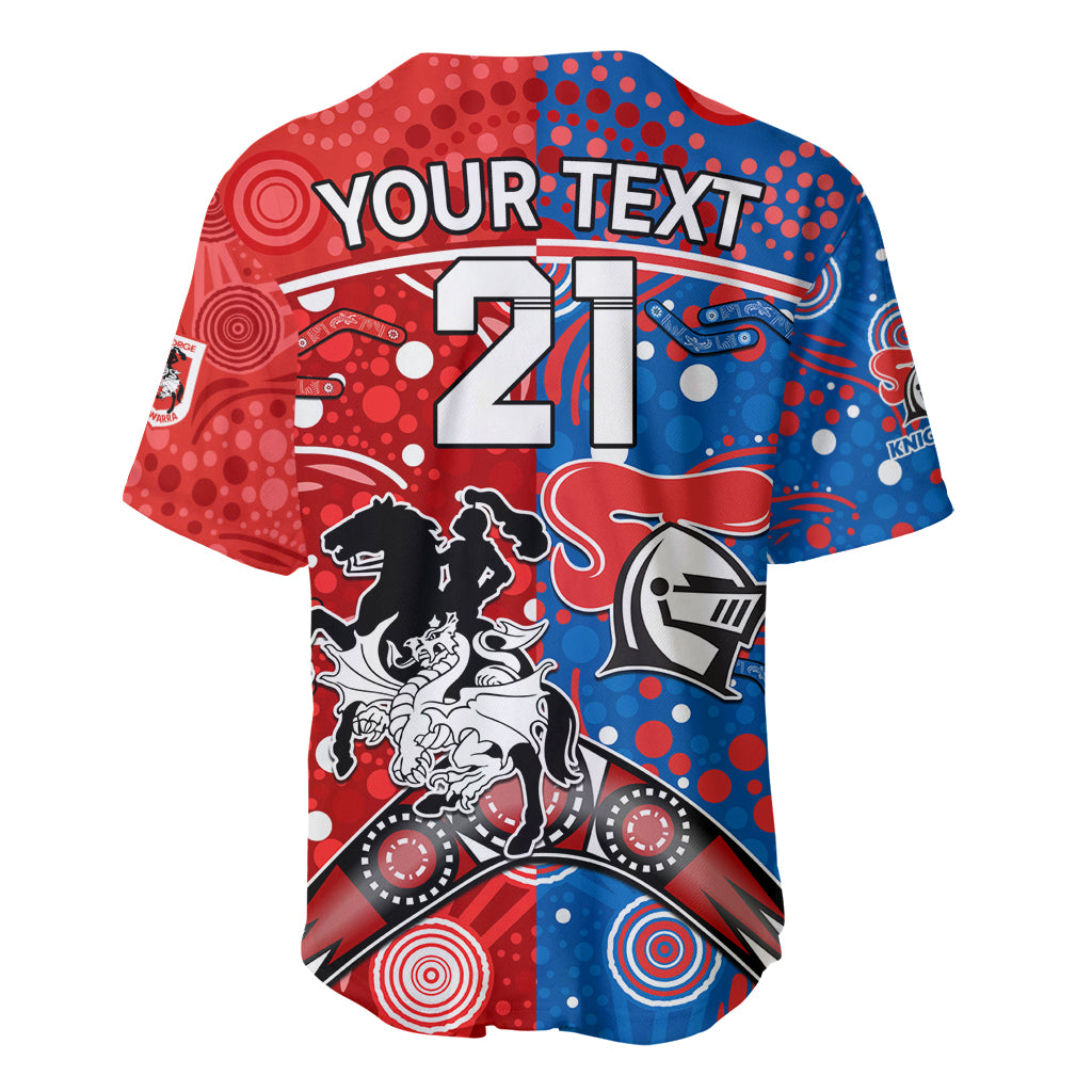 NRL Knights and Dragons Together Baseball Jersey Boomerang Indigenous Dots