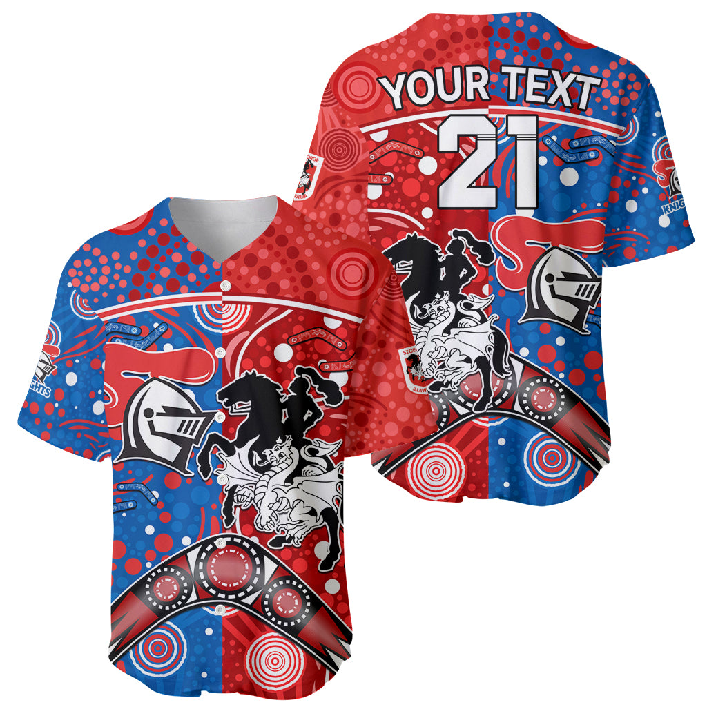NRL Knights and Dragons Together Baseball Jersey Boomerang Indigenous Dots