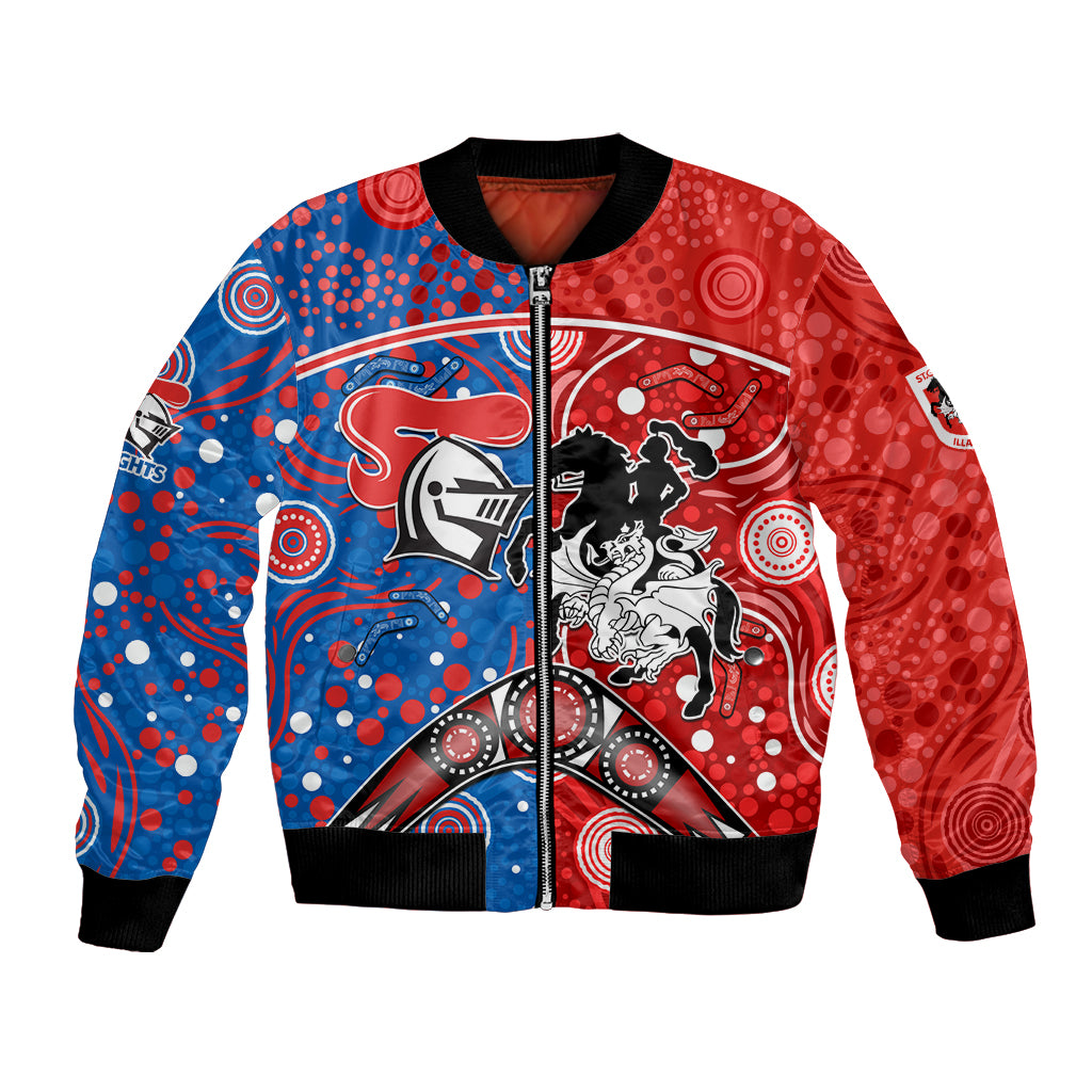 NRL Knights and Dragons Together Bomber Jacket Boomerang Indigenous Dots