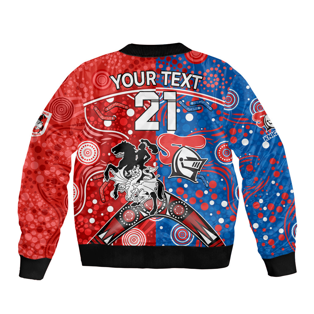 NRL Knights and Dragons Together Bomber Jacket Boomerang Indigenous Dots