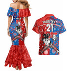 NRL Knights and Dragons Together Couples Matching Mermaid Dress and Hawaiian Shirt Boomerang Indigenous Dots