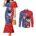 NRL Knights and Dragons Together Couples Matching Mermaid Dress and Long Sleeve Button Shirt Boomerang Indigenous Dots