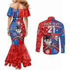 NRL Knights and Dragons Together Couples Matching Mermaid Dress and Long Sleeve Button Shirt Boomerang Indigenous Dots
