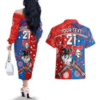 NRL Knights and Dragons Together Couples Matching Off The Shoulder Long Sleeve Dress and Hawaiian Shirt Boomerang Indigenous Dots