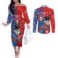 NRL Knights and Dragons Together Couples Matching Off The Shoulder Long Sleeve Dress and Long Sleeve Button Shirt Boomerang Indigenous Dots