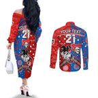 NRL Knights and Dragons Together Couples Matching Off The Shoulder Long Sleeve Dress and Long Sleeve Button Shirt Boomerang Indigenous Dots