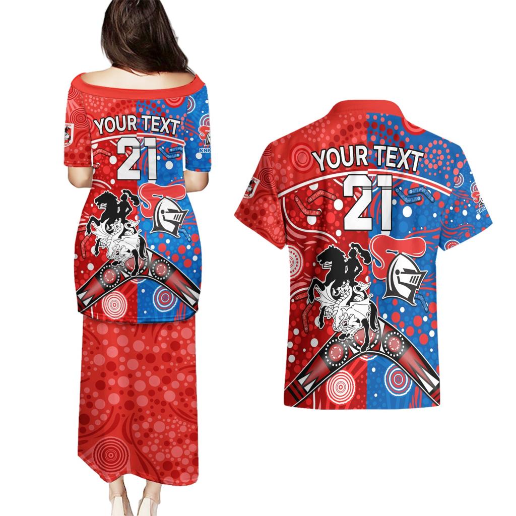 NRL Knights and Dragons Together Couples Matching Puletasi and Hawaiian Shirt Boomerang Indigenous Dots