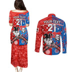 NRL Knights and Dragons Together Couples Matching Puletasi and Long Sleeve Button Shirt Boomerang Indigenous Dots