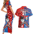 NRL Knights and Dragons Together Couples Matching Short Sleeve Bodycon Dress and Hawaiian Shirt Boomerang Indigenous Dots