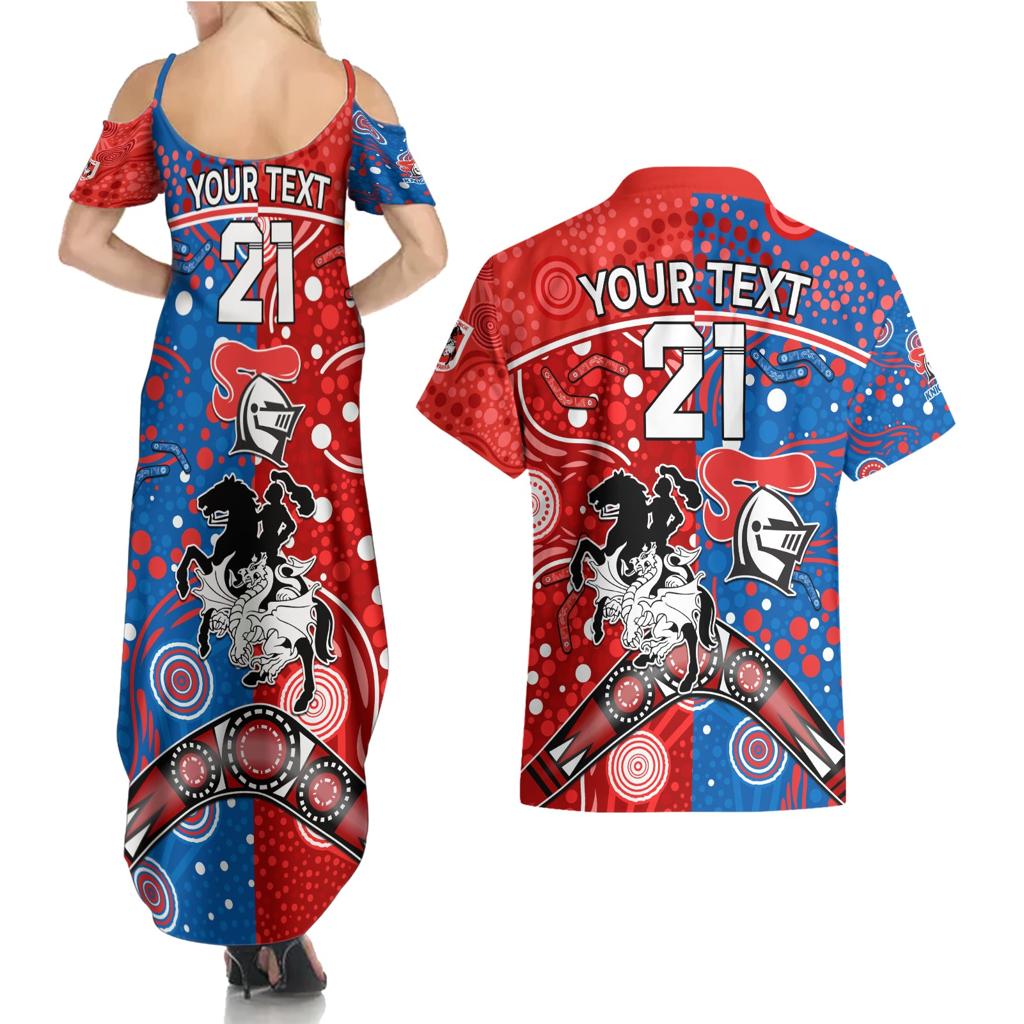 NRL Knights and Dragons Together Couples Matching Summer Maxi Dress and Hawaiian Shirt Boomerang Indigenous Dots