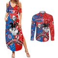 NRL Knights and Dragons Together Couples Matching Summer Maxi Dress and Long Sleeve Button Shirt Boomerang Indigenous Dots