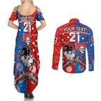 NRL Knights and Dragons Together Couples Matching Summer Maxi Dress and Long Sleeve Button Shirt Boomerang Indigenous Dots