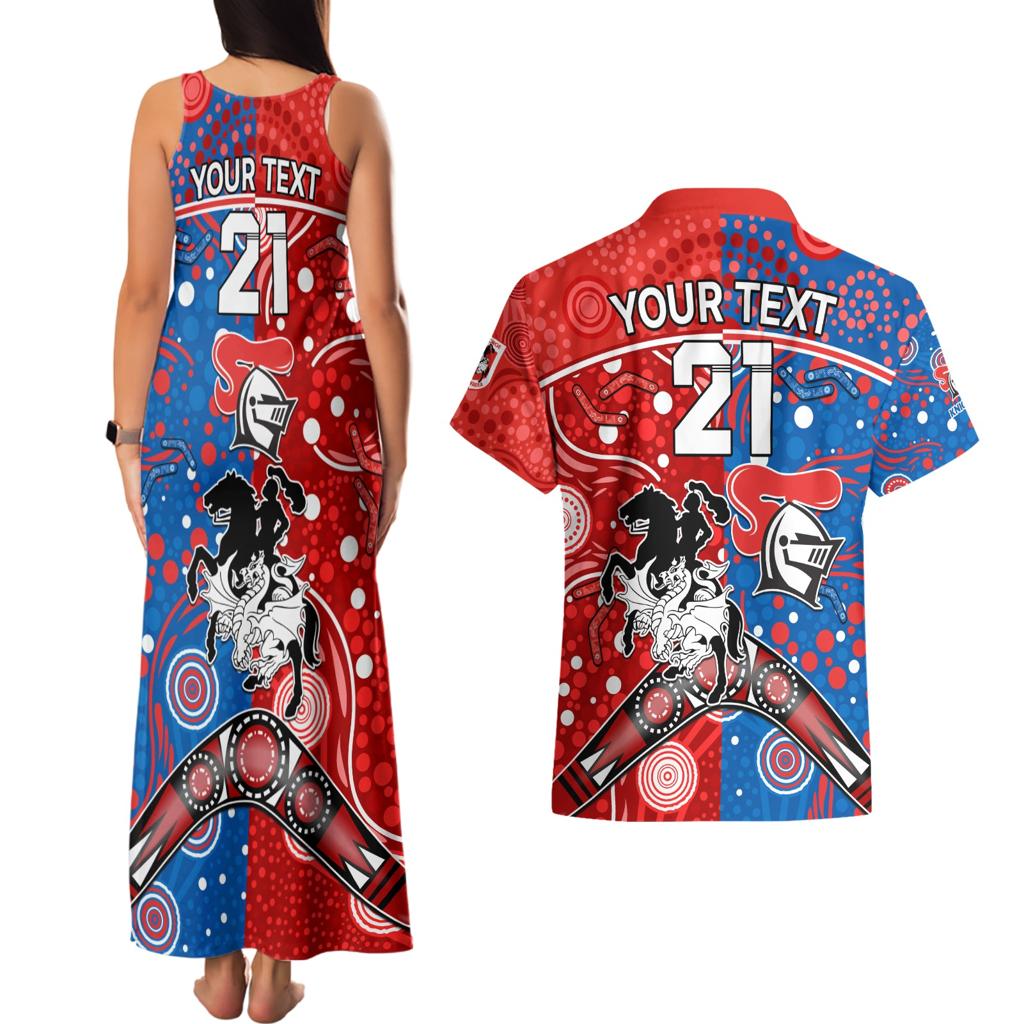 NRL Knights and Dragons Together Couples Matching Tank Maxi Dress and Hawaiian Shirt Boomerang Indigenous Dots