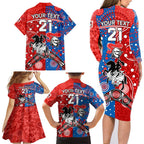 NRL Knights and Dragons Together Family Matching Long Sleeve Bodycon Dress and Hawaiian Shirt Boomerang Indigenous Dots
