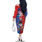 NRL Knights and Dragons Together Family Matching Off Shoulder Long Sleeve Dress and Hawaiian Shirt Boomerang Indigenous Dots