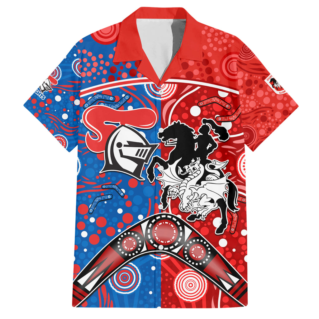 NRL Knights and Dragons Together Hawaiian Shirt Boomerang Indigenous Dots