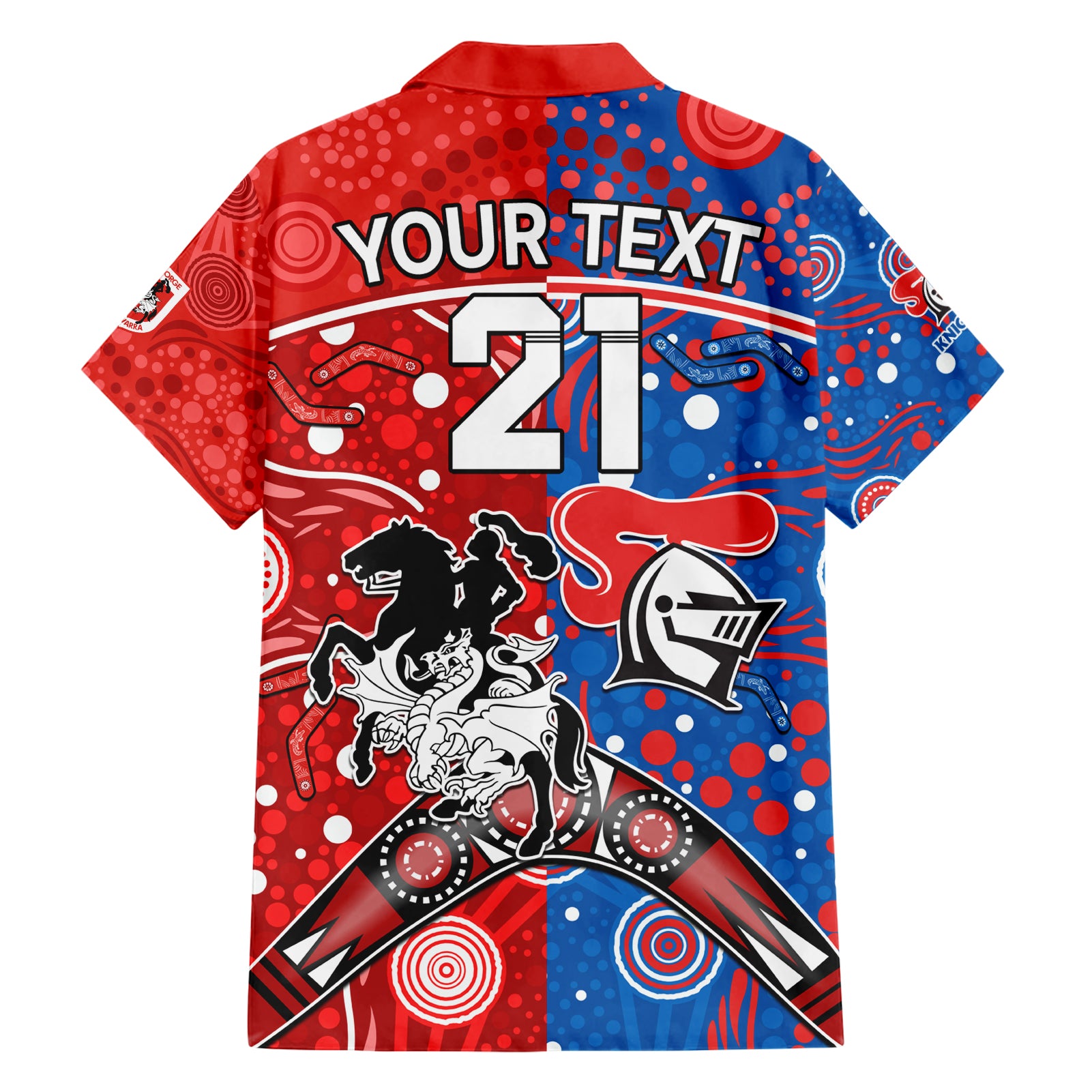 NRL Knights and Dragons Together Hawaiian Shirt Boomerang Indigenous Dots