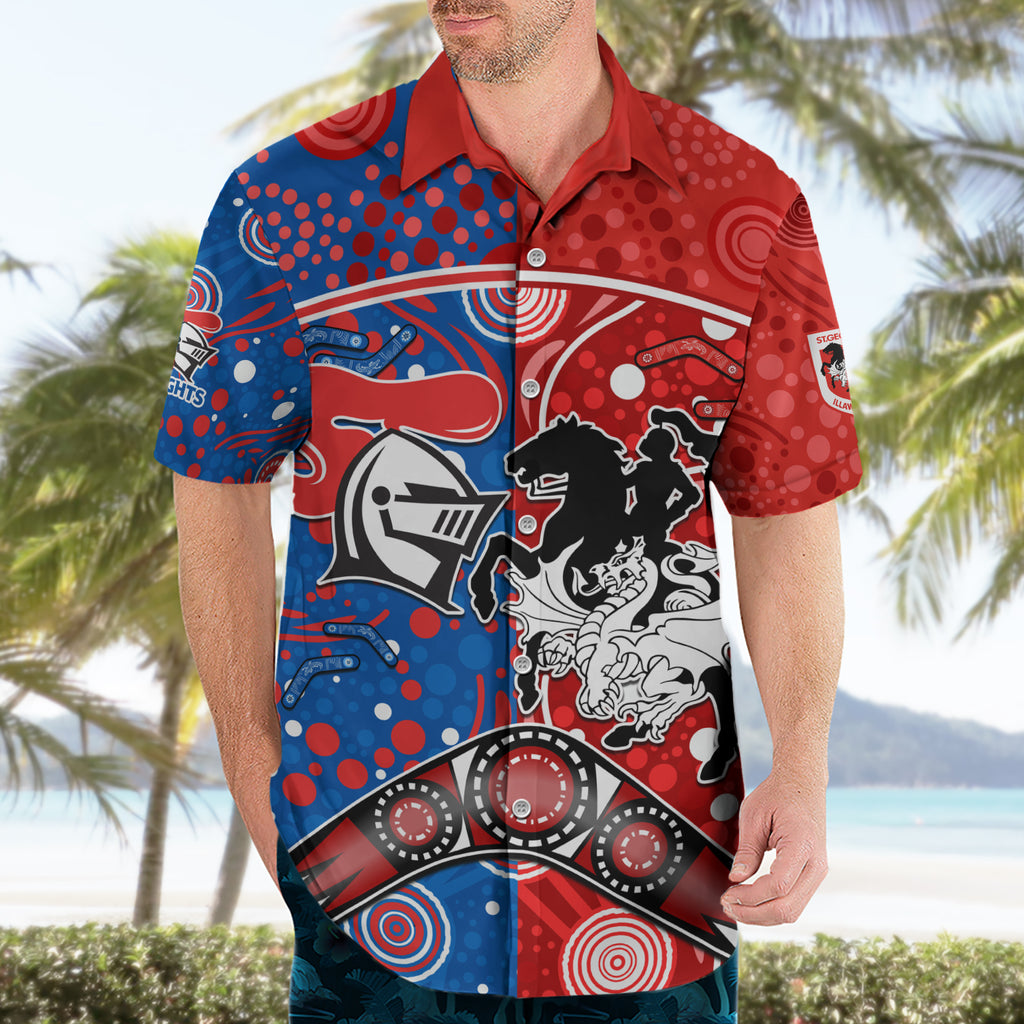 NRL Knights and Dragons Together Hawaiian Shirt Boomerang Indigenous Dots