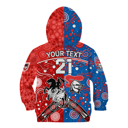 NRL Knights and Dragons Together Kid Hoodie Boomerang Indigenous Dots