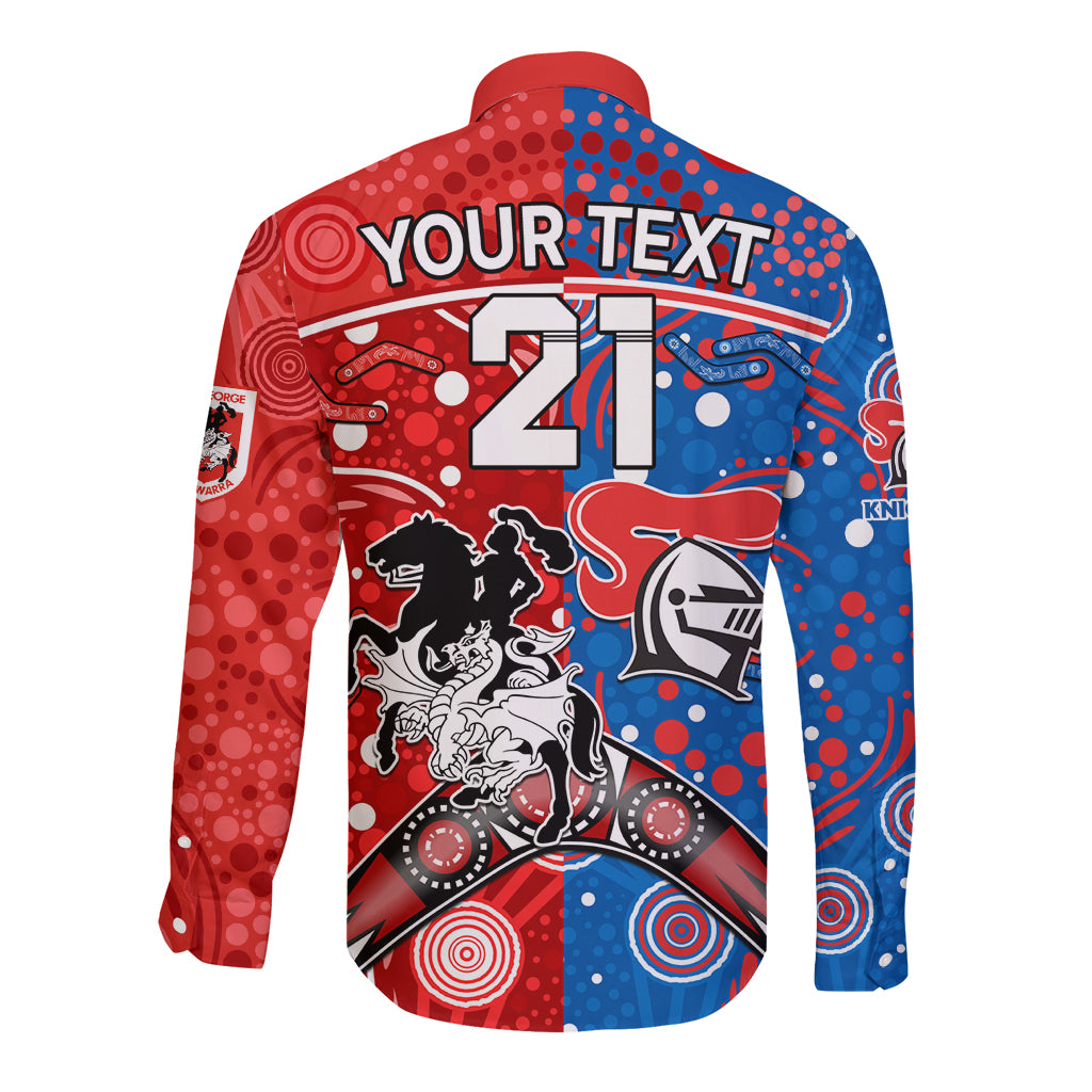 NRL Knights and Dragons Together Long Sleeve Button Shirt Boomerang Indigenous Dots