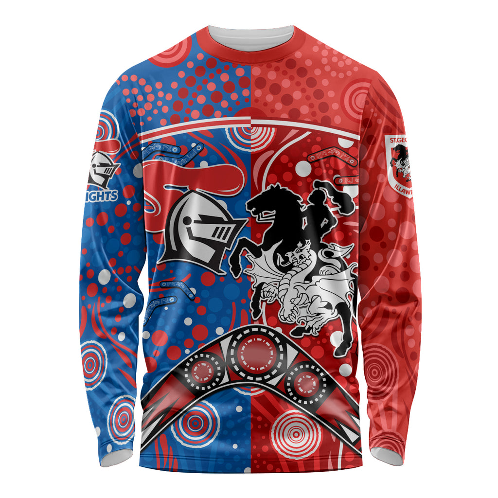 NRL Knights and Dragons Together Long Sleeve Shirt Boomerang Indigenous Dots