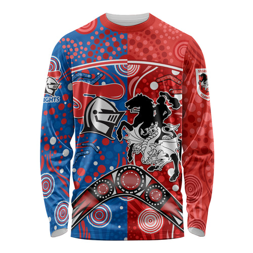 NRL Knights and Dragons Together Long Sleeve Shirt Boomerang Indigenous Dots