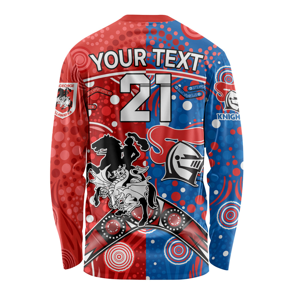 NRL Knights and Dragons Together Long Sleeve Shirt Boomerang Indigenous Dots