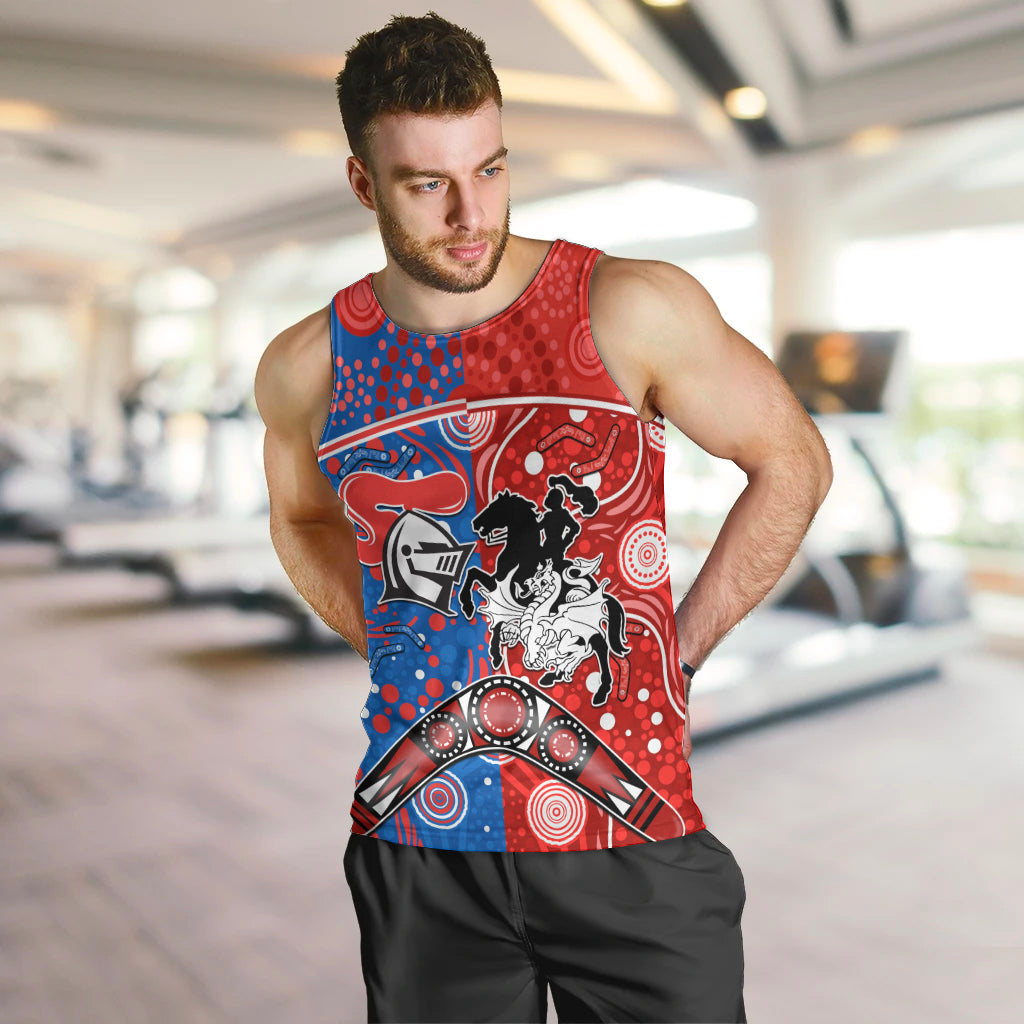 NRL Knights and Dragons Together Men Tank Top Boomerang Indigenous Dots
