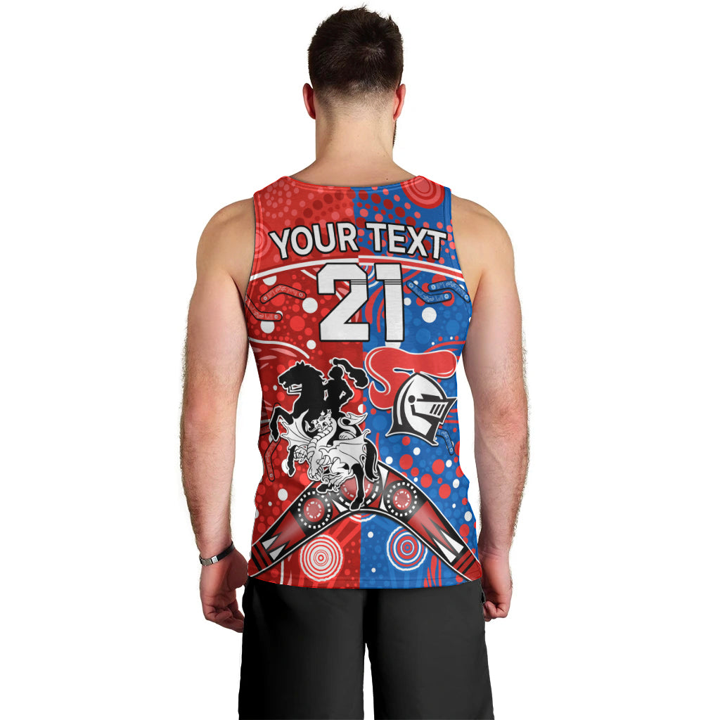 NRL Knights and Dragons Together Men Tank Top Boomerang Indigenous Dots