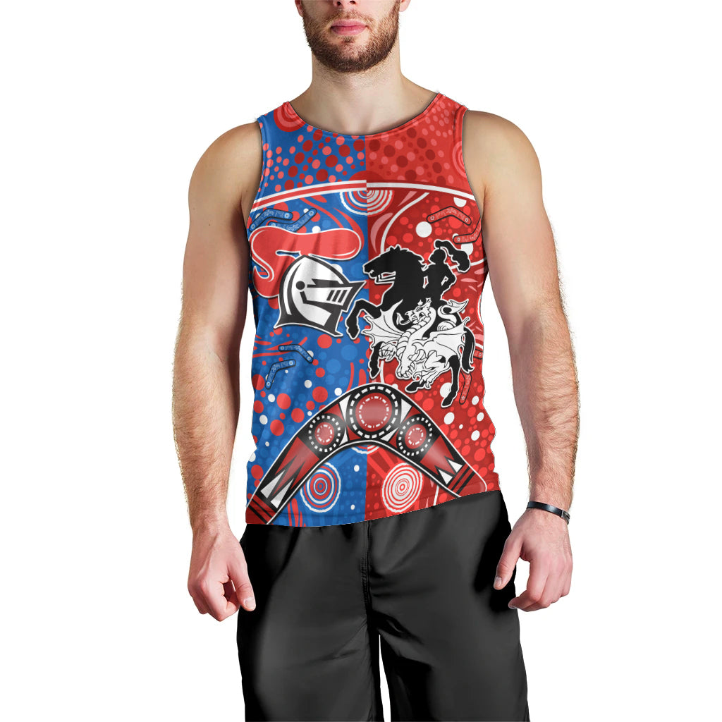 NRL Knights and Dragons Together Men Tank Top Boomerang Indigenous Dots