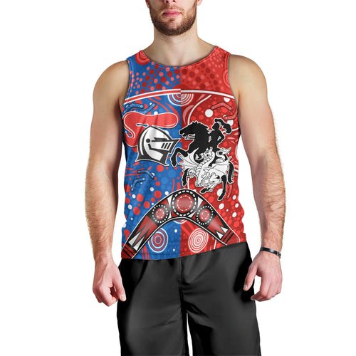 NRL Knights and Dragons Together Men Tank Top Boomerang Indigenous Dots