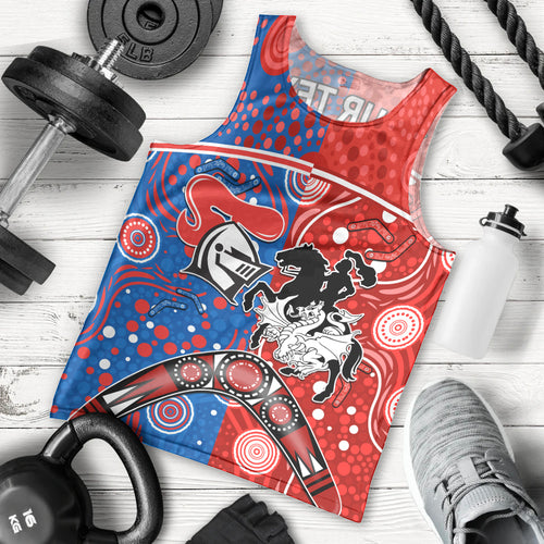 NRL Knights and Dragons Together Men Tank Top Boomerang Indigenous Dots
