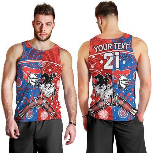 NRL Knights and Dragons Together Men Tank Top Boomerang Indigenous Dots